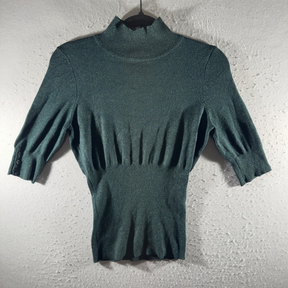 3378 | Express Metallic Mock Neck Banded Waist Sweater Green Womens M